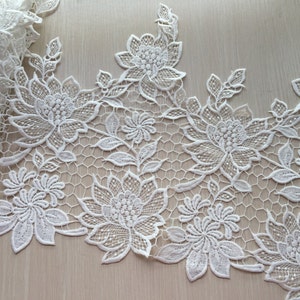 Cream White Lace Trim Super Wide Floral Embroidered Scalloped Lace Trim 13.38 Inches Wide 1 yard