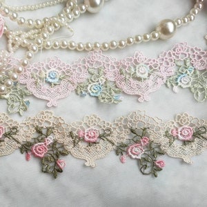 2 Yards 2 Colors Exquisite Venice Lace Trim Scalloped Roses Embroidery Necklace Supplies 2.3 Inches Wide