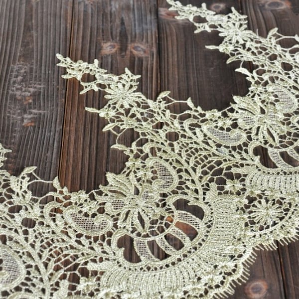 Dark Gold Lace Trim Gorgeous Baroque Embroidered Lace Trim Antique Scalloped Lace 10.23" Wide 1 Yard Wedding Dress Costumes Supplies