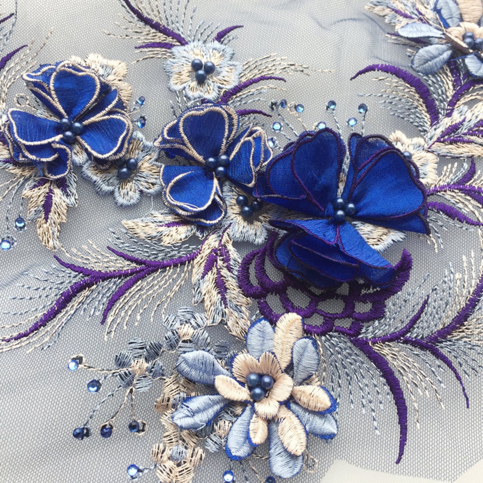 3 Colors 3D Chiffon Flowers Lace Applique Beaded Colored Patch Etsy