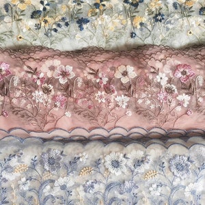 Pizzo in tulle ricamato floreale con 3 colori, larghezza 7,48 pollici, alta qualità