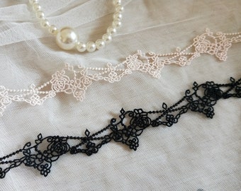 2 Colors 2 Yards Exquisite Venice Lace Trim Scalloped Rose Embroidery Necklace Supplies 1 Inch Wide