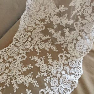 Ivory Alencon Lace Fabric Floral Wedding Lace Fabric Dress Coat Fabric 13.38 Inches Wide 1 Yard