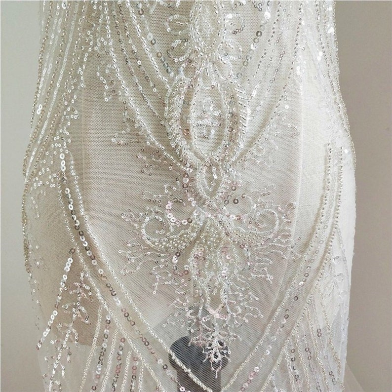 Super Luxury Full Sequined Beaded Lace Fabric Gauze 51 Inches Wide For Wedding Dress Veil Costume Bag DIY Supplies By The Yard