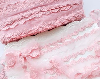 10 Yards Lace Trim Lovely Pink Cotton Embroidered Tulle Lace 1 Inch Wide High Quality