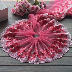 2 Yards Embroidered Lace Trim Big Flower Embroidered Tulle Lace Trim 8.66 Inches Wide