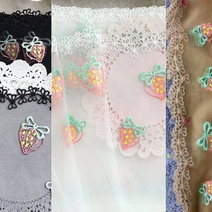 3 Colors 2 Yards Lace Trim Lovely Strawberry Bows Embroidered Cream White Tulle Lace 7.87 Inches Wide