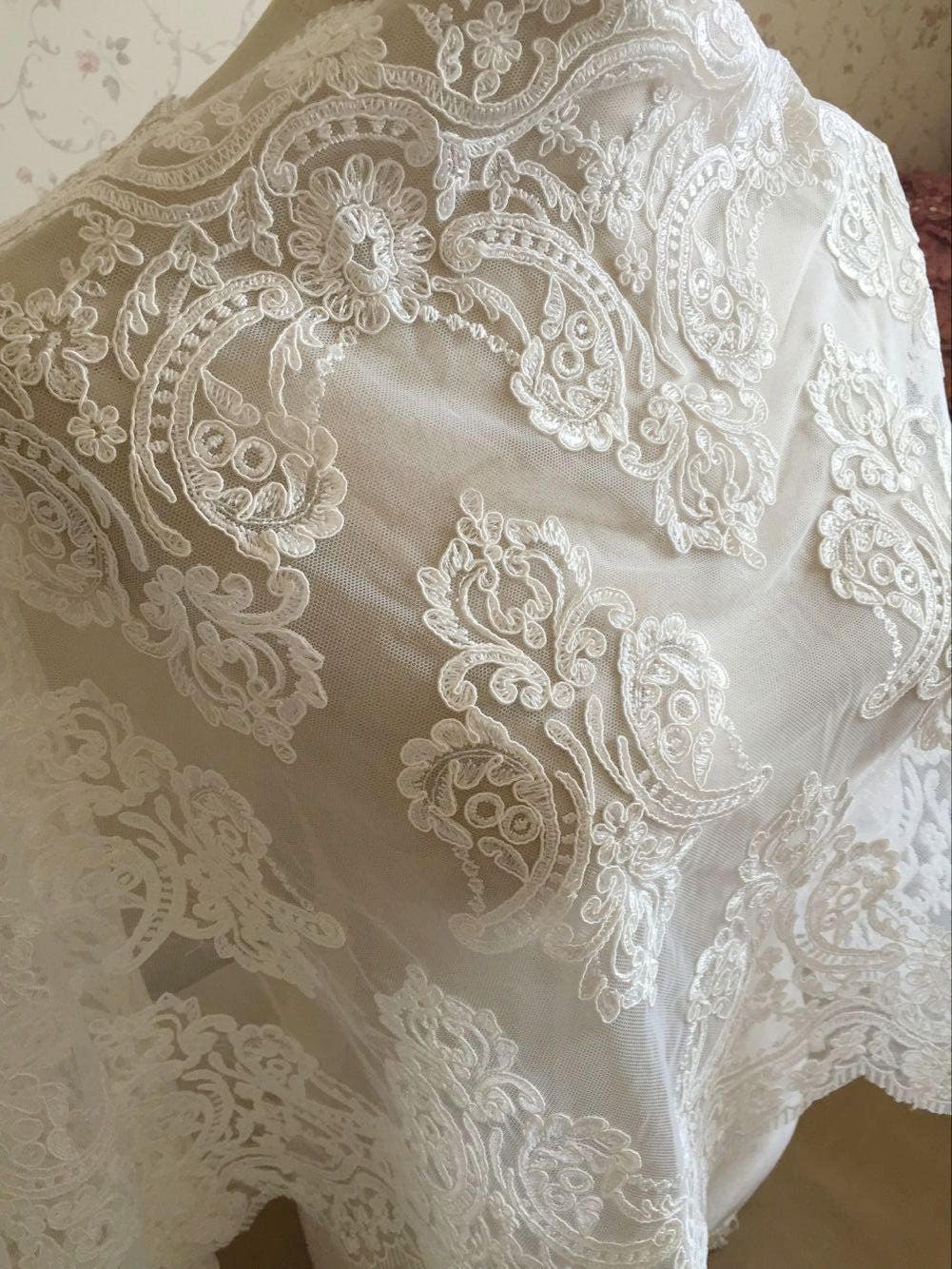 Ivory Alencon Lace Fabric Floral Wedding Lace Fabric Dress | Etsy