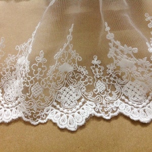 Cream White Tulle Lace Trim Retro Embroidered Tulle Lace 7 Inches Wide 2 yards