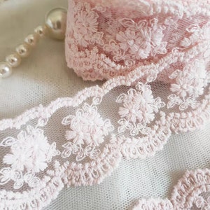 4 Yards Lace Trim Lovely Pink Cotton Embroidered Tulle Lace 1.57 Inches Wide High Quality