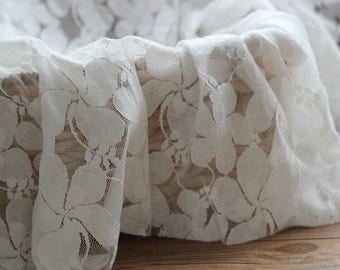 Cream Lace Fabric Soft Tulle Gauze With Flowers 59 Inches Wide 1 Yard For Dress Costume Headwear Supplies