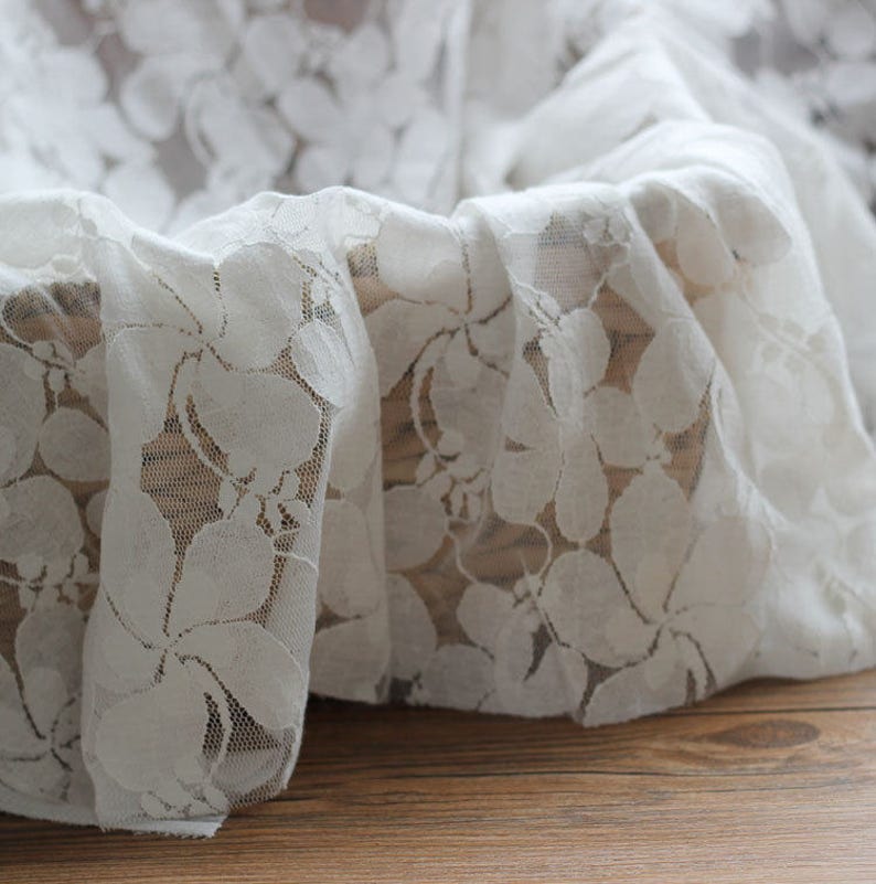 Cream Lace Fabric Soft Tulle Gauze With Flowers 59 Inches Wide Etsy