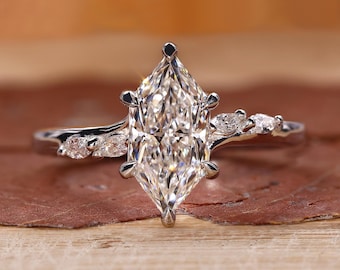 3.5CT Marquise Moissanite Engagement Ring, Nature Inspired Leaf Band Promise Ring, Solid Gold Vintage Bridal Set, Unique Proposal Ring