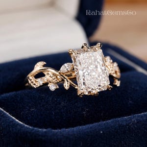 3.5CT Radiant Cut Moissanite Engagement Ring, Nature Inspired Vine Leaf Branch Ring, Solid 14K Gold Unique Bridal Proposal Ring for Her