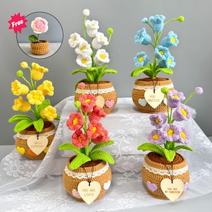 Lirio de los valles de ganchillo, flor tejida a mano, planta en maceta, decoración del hogar, regalo de cumpleaños para ella, regalo del Día de la Madre
