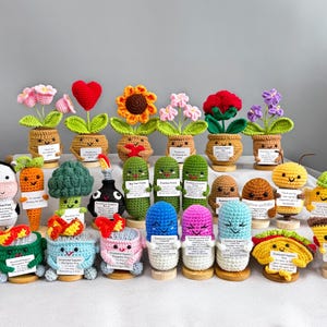 Positive Crochet Flowers,Fruits and Vegetables,Thank You for Helping Me Grow Gift, Knitted Potted Plant,Coworker Gift Crotchet,Dumpster Fire