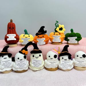 Emotional Support Crochet Pumpkin & Ghost Plush, Positive Boo Pocket Pal, Handmade Halloween Gift, Desk Ornament,Witch Hat Crochet