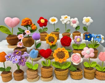 Mini piantine in vaso all'uncinetto fatte a mano, girasole, margherita, decorazione da scrivania, incoraggiamento quotidiano, regalo per la festa della mamma, regalo di compleanno per lei
