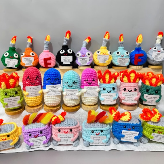 Emotional Support Dumpster Fire/Crochet Chill Pill/Bomb,Office Employee Gifts,Gifts Work Team