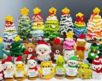 Positive Crochet Christmas Tree/Santa Claus/Snowman/Elk/Bear,Thank You Crochet Gift Flowers, ornaments,Mother's Day gift
