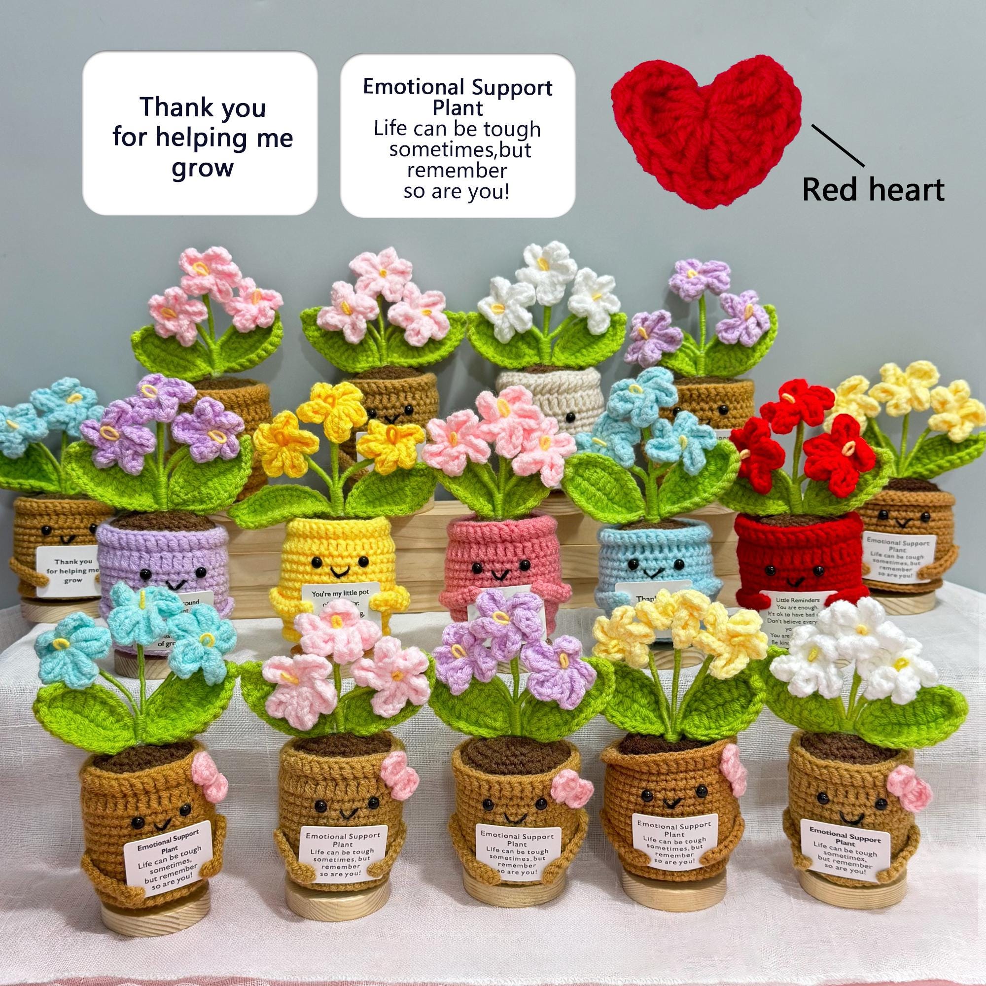 ハンドメイド　フラワーチャーム　20個 フロスト　② Handmade Crochet Forget Me Not Flowers With Hugging Heart