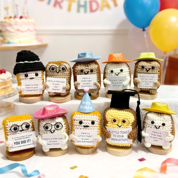 Ein kleiner Toast auf Ihr nächstes Kapitel Geschenk neuer Job Arbeit Kollege Mitarbeiter neues Kapitel, Häkeln Toast, Geburtstag / Abschluss / ENGAGEMENT Geschenk