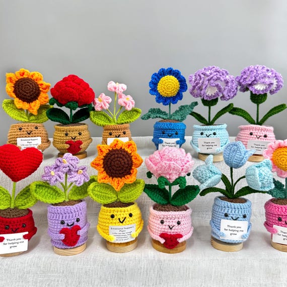 Crochet Sunflower Plant,Encouragement Daily Positive,Birthday Gift for Her,Positive Desk Decor,Crochet Forget-me-not,Mother's Day gift