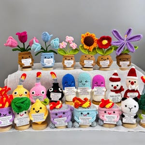 Positive Crochet Flowers,Thank You Crochet Gift Flowers, Knitted Potted Plant,Dumpster Fire,Office Crocheted,Emotional Support Vegetable Set