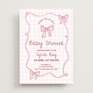 Pink Bow Baby Shower Invitation - Digital Download