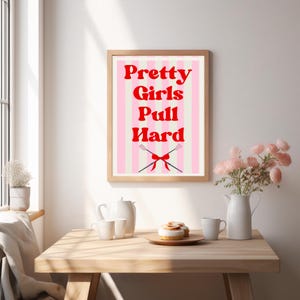 Pretty Girls Pull Hard Rowing Poster – Digital Download, Female Athlete Wall Art, Crew Team Gift, Rower Motivation Print, Pink Oar Decor