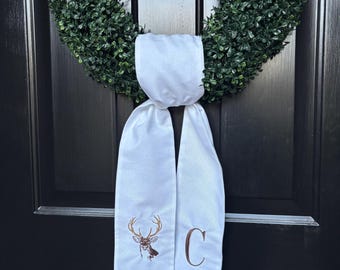 Rustic Deer Monogram Wreath Sash – Perfect for Fall & Holiday Front Door Décor, Personalized Gift Idea