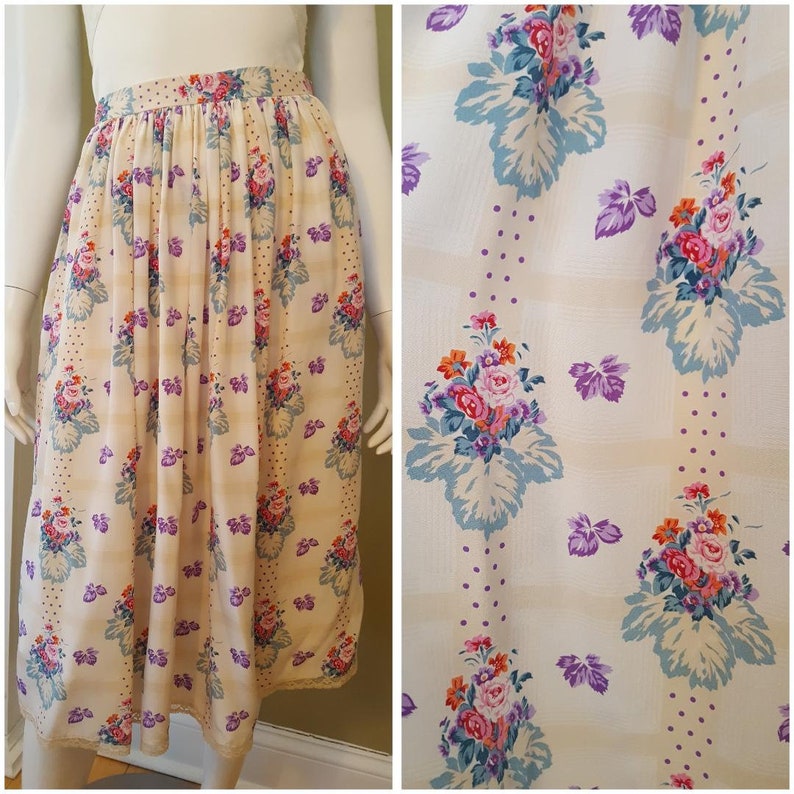 Oscar De La Renta Miss O Silk Blouse & Skirt Set Vintage 80s Floral ...