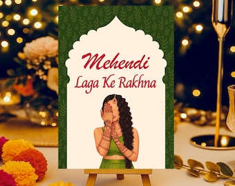 Green Mehndi Station Sign | Mehndi Laga Ke Rakhna | Henna Night Poster | Indian Pakistani Wedding Digital Download