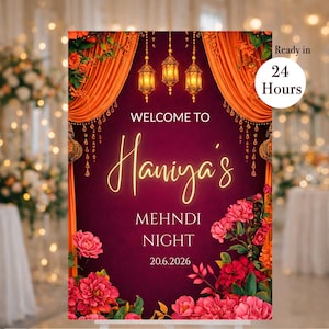 Luxury Mehndi Welcome Board Printable | Indian Wedding Welcome Sign | Haldi Sangeet Decor | Editable Digital Download