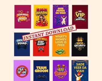 Funny Baraat Signs Bundle Printable, Team Groom Wedding Sign, Indian Wedding Photo Booth Props, Dulha Side Posters, Desi Wedding Decor