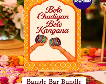Bole Chudiyan Bangle Favor Cards & Bangle Bar Sign, Mehndi Bangle Station Decor, Mayoon Haldi Dholki Gift, Instant Digital Download