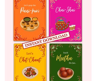 Desi Food Station Sign | Indian Wedding Printable Decor | Mehndi, Haldi, Dholki,Sangeet Food Sign | Chat, Chai, Mitha ho jaye Panipuri Bar