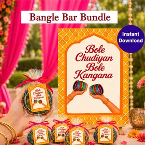 Bangle Station Sign & Bole Chudiyan Favor Cards Bundle, Mehndi Bazaar, Bangle Bar, Haldi Sangeet Decor, Indian Wedding Printable