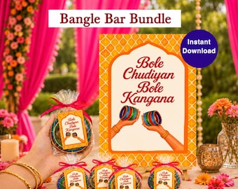 Bole Chudiyan Cards & Bangle Station Sign, Mehndi Bazaar, Bangle Bar, Haldi Sangeet favor, Indian Wedding Printable