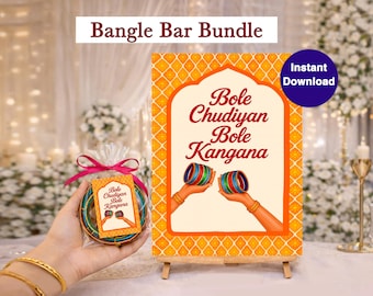 Bole Chudiyan Bangle Favor Cards & Bangle Bar Sign, Mehndi Bangle Station Decor, Mayoon Haldi Dholki Gift, Instant Digital Download