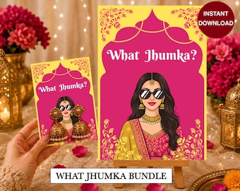Zestaw kartek z kolczykami Jhumka i znakiem stacji Mehndi | Karty upominkowe Jhumka | Upominki ślubne z Indii i Pakistanu | Sangeet Printable