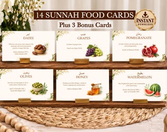 Sunnah tafelkaartjes, printbare islamitische tafeldecoratie, Sunnah voedselkaartjes, Nikkah Walima Eid buffet opstelling (digitale download)