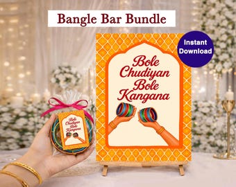 Bole Chudiyan Bangle Favor Cards & Bangle Bar Sign, Mehndi Bangle Station Decor, Mayoon Haldi Dholki Gift, Instant Digital Download