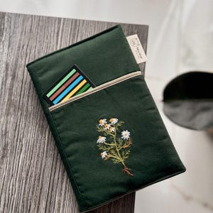 HANDMADE • BOOK COVER • size S + lower embroidery + pocket (height 21,5 cm) • book sleeve • book case • paperback