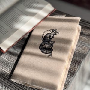 HANDMADE • BOOK COVER • size S + mouse embroidery (height 21,5 cm) • book sleeve • book case • paperback