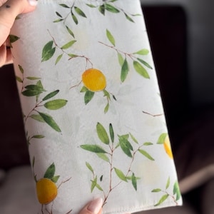 handmade • BOOK COVER • size S with lemon + elastic band (height 21,5 cm) • book sleeve • book case • paperback