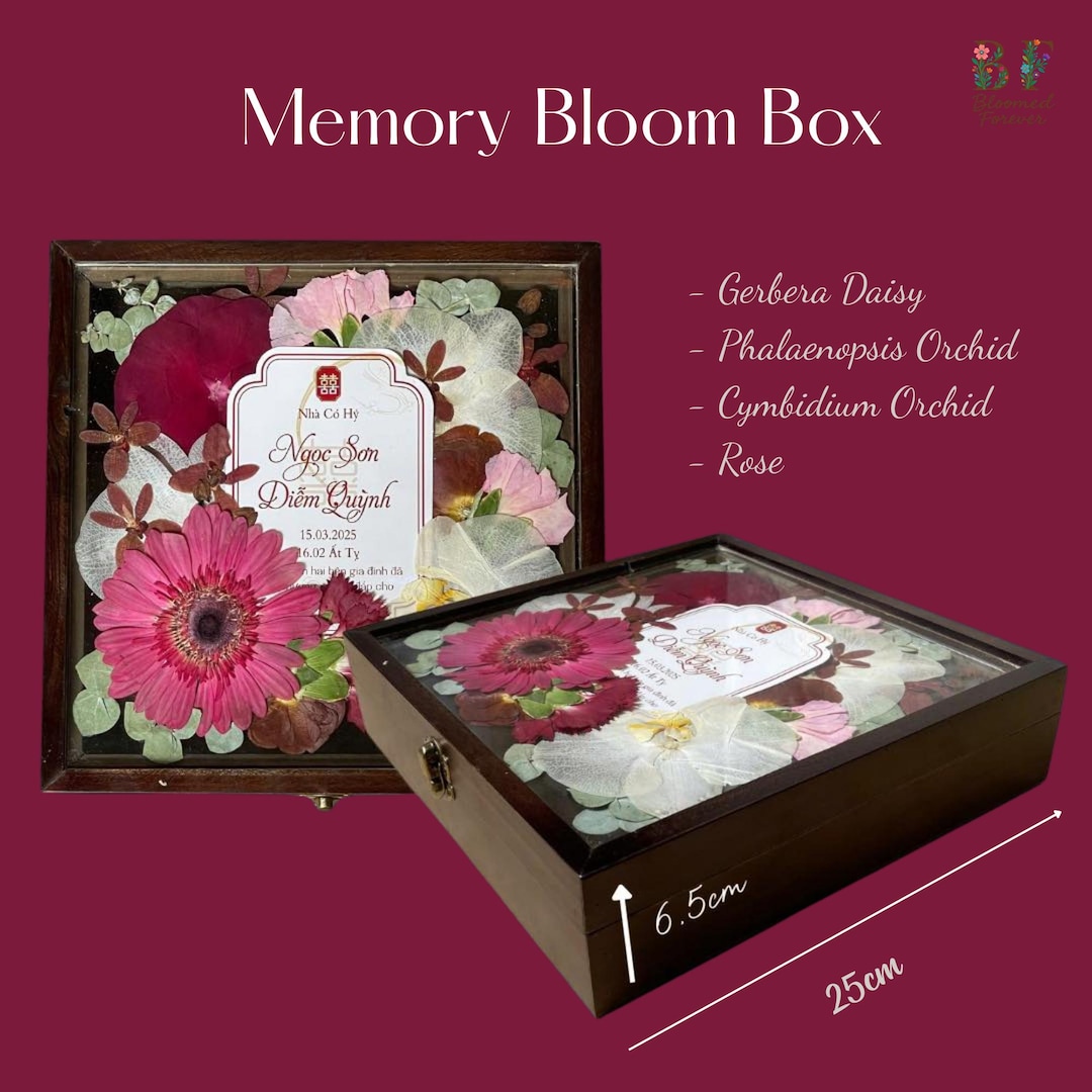 Memory Bloom Box With Pressed Flowers – Keepsake Gift Box 6.5x25cm ...