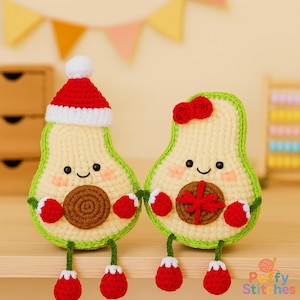 Christmas Avocado Crochet Pattern PDF, Cute Holiday Fruit Plush Tutorial, Digital Download DIY Gift for Festive Décor or Stocking Stuffer