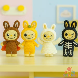 4 in 1 Labubu Amigurumi Crochet Pattern PDF, Cute Monster Plush Bundle Tutorial, Digital Download DIY Gift for Fans or Room Decoration