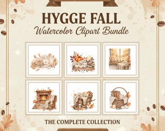 Cozy Hygge Fall Clipart Bundle PNG | Watercolor Autumn Sublimation | Nordic Cozy Home Decor | Warm Digital Download |Fall Aesthetic PNG Pack